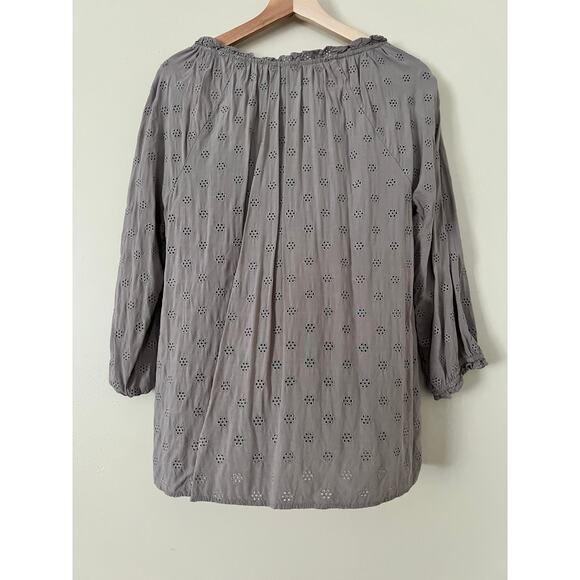 Sundance Dylan Eyelet Women's Blouse Top Shirt Gray Medium Boho Lace Romantic - Picture 6 of 6